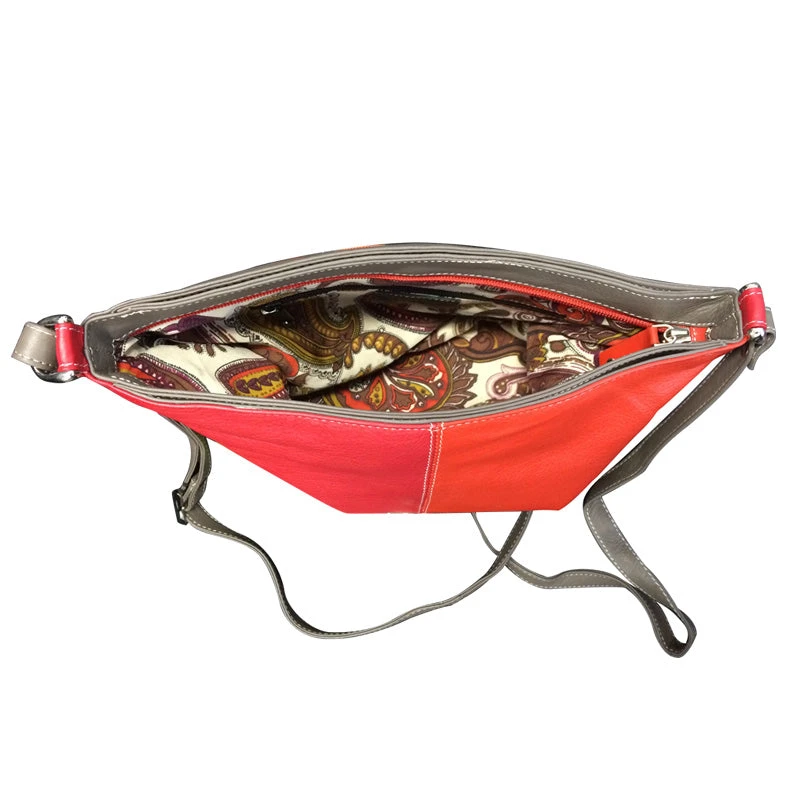 Franco Bonini - Ladies 3 Section Leather Shoulder Bag - Orange/Multi - Image 2