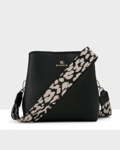 Madison Joanie 3 Compartment Crossbody Bucket Bag + Leopard Bag Strap