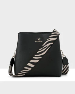 Madison Joanie 3 Compartment Crossbody Bucket Bag + Zebra Bag Strap