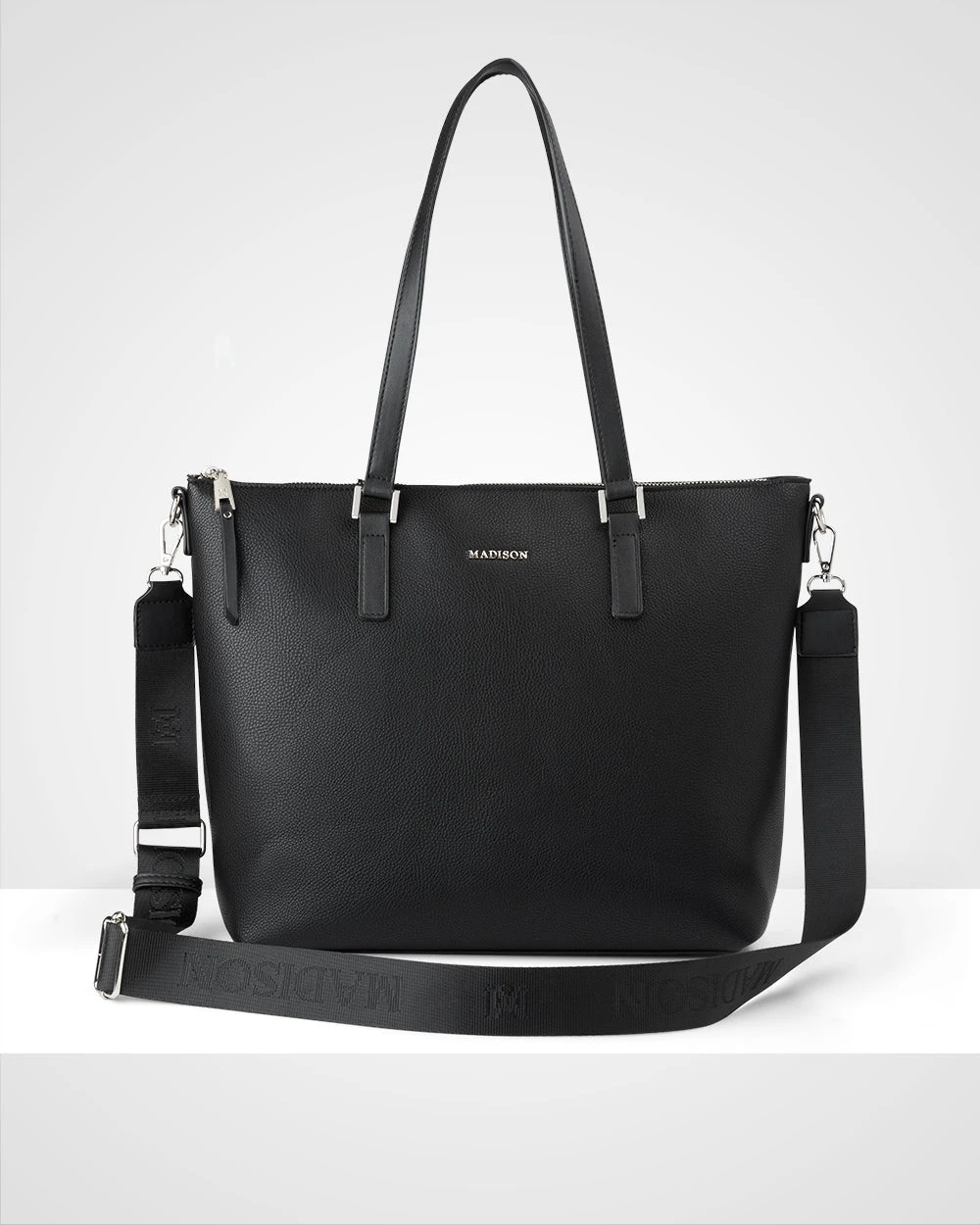 Madison Inga Large Zip Top Tote Bag + Monogram Bag Strap