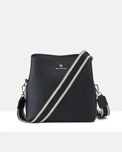 Madison Joanie 3 Compartment Crossbody Bucket Bag + Stripe Bag Strap