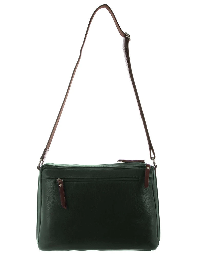 Milleni - NL9426 Leather Multi Compartment Cross-Body Bag - Emerald/Chestnut - Image 2