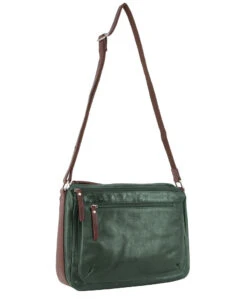 Milleni - NL9426 Leather Multi Compartment Cross-Body Bag - Emerald/Chestnut