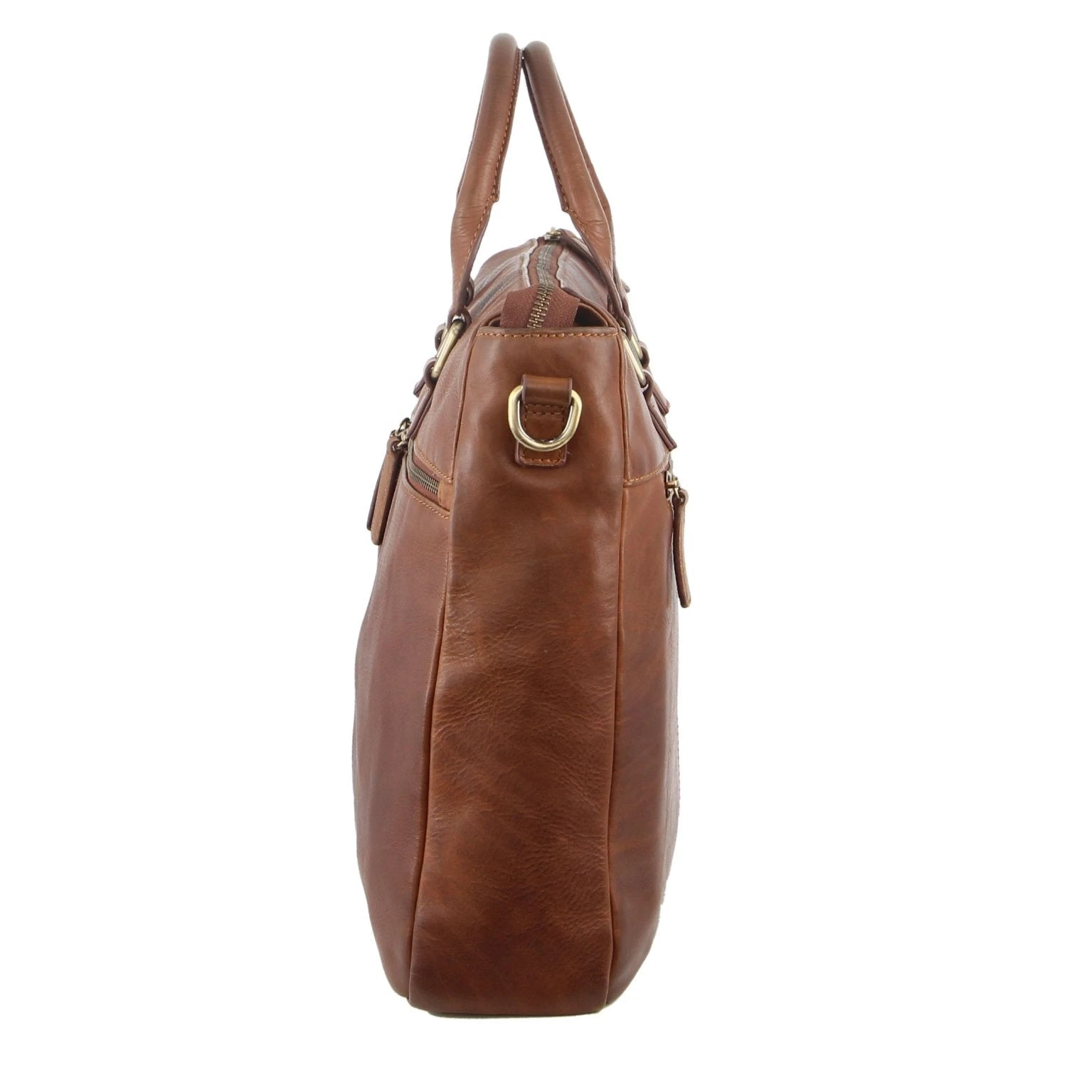 Pierre Cardin Rustic Leather Multi-Zipper Computer Bag In D.TAN - Image 2
