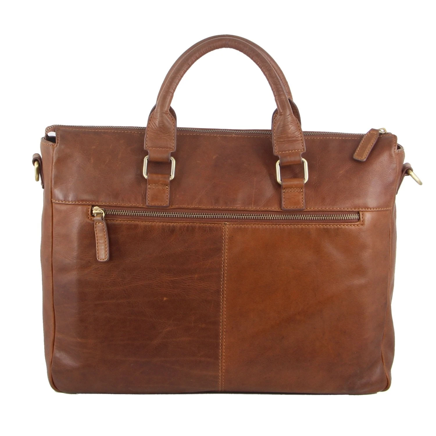 Pierre Cardin Rustic Leather Multi-Zipper Computer Bag In D.TAN - Image 3
