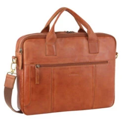 Pierre Cardin Rustic Leather Computer Bag With Double Handles And Front Zip Compartment