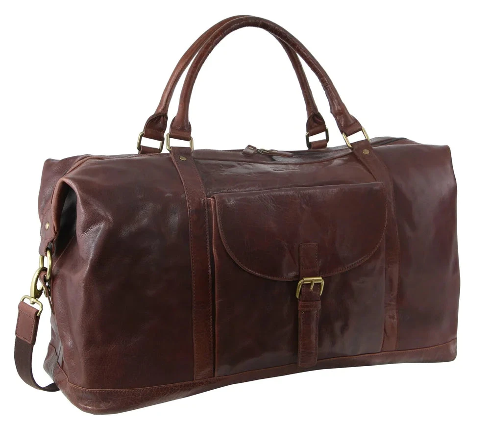 Pierre Cardin - Rustic Leather Overnight Bag With Front Flap Pocket PC3134 - Chocolate