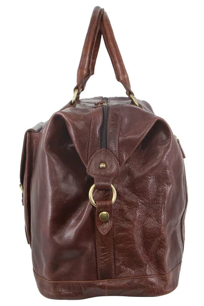 Pierre Cardin - Rustic Leather Overnight Bag With Front Flap Pocket PC3134 - Chocolate - Image 2