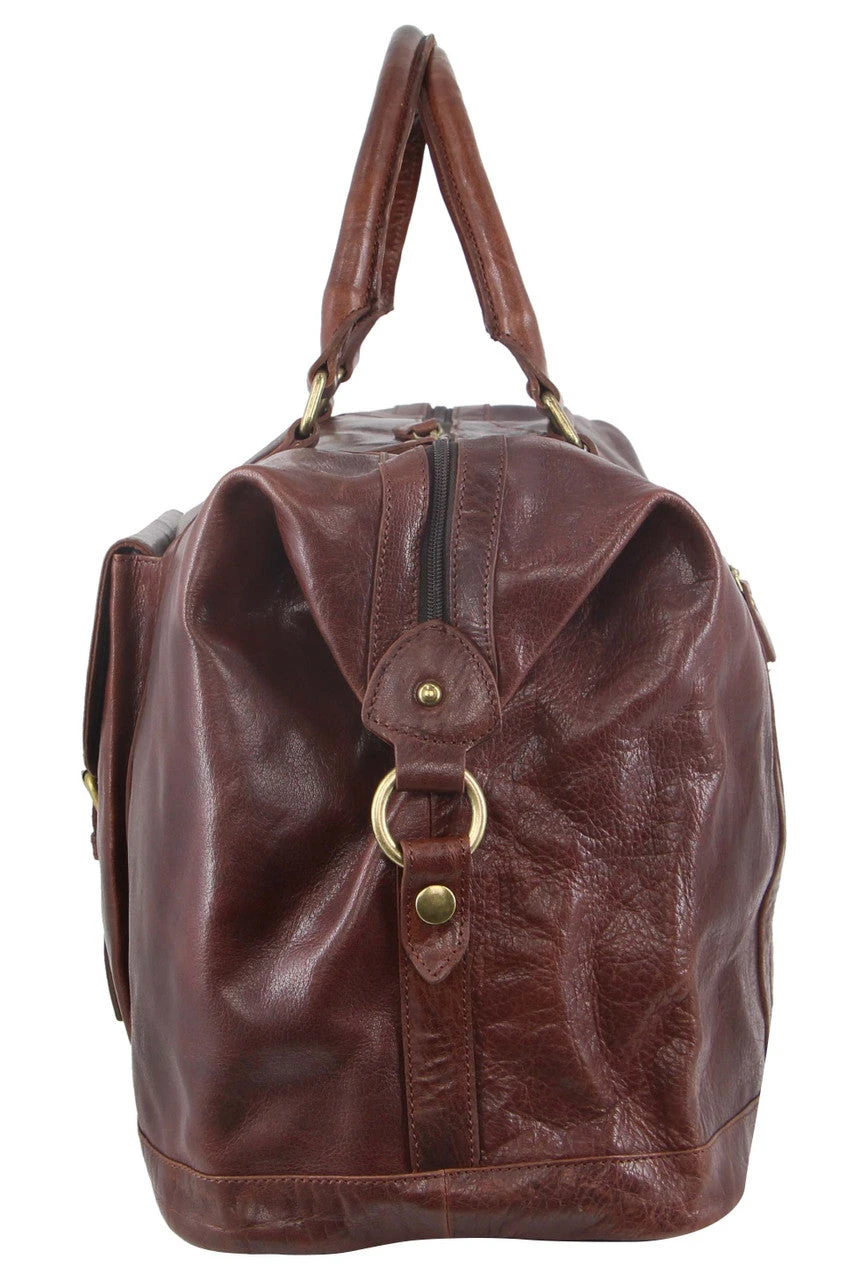 Pierre Cardin Rustic Leather Overnight Bag With Front Flap Pocket PC3134 Chesnut - Image 2