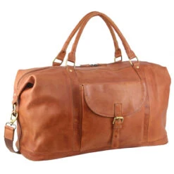 Pierre Cardin - Rustic Leather Overnight Bag With Front Flap Pocket PC3134 - Cognac