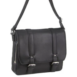 Pierre Cardin Pebbled Leather With Perforated Design Satchel With Flap Closure PC3302 Black *DC