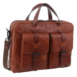 Pierre Cardin PC3391 Cognac Leather Briefcase 2 Front Pockets *DC