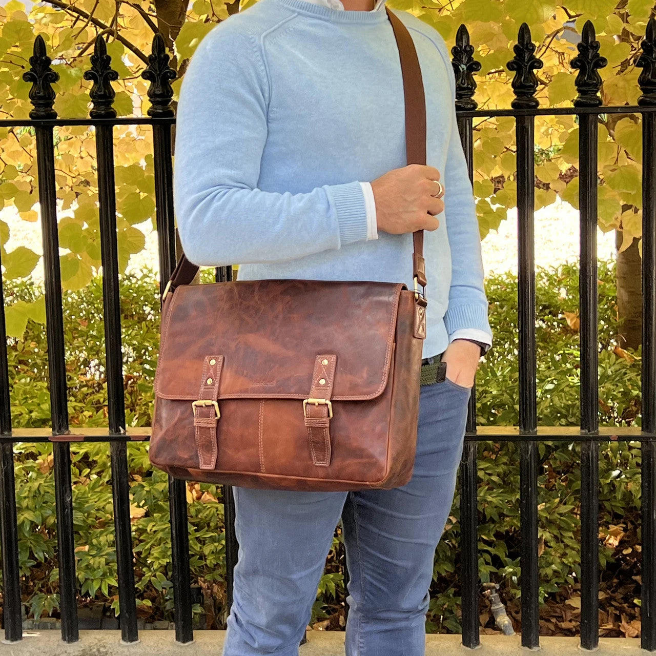 Pierre Cardin Mens Rustic Leather Business Satchel With Flap Closure PC3522 COG - Image 4