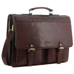Pierre Cardin Mens Rustic Leather Business Bag With Flip-Cover PC3523 Brown