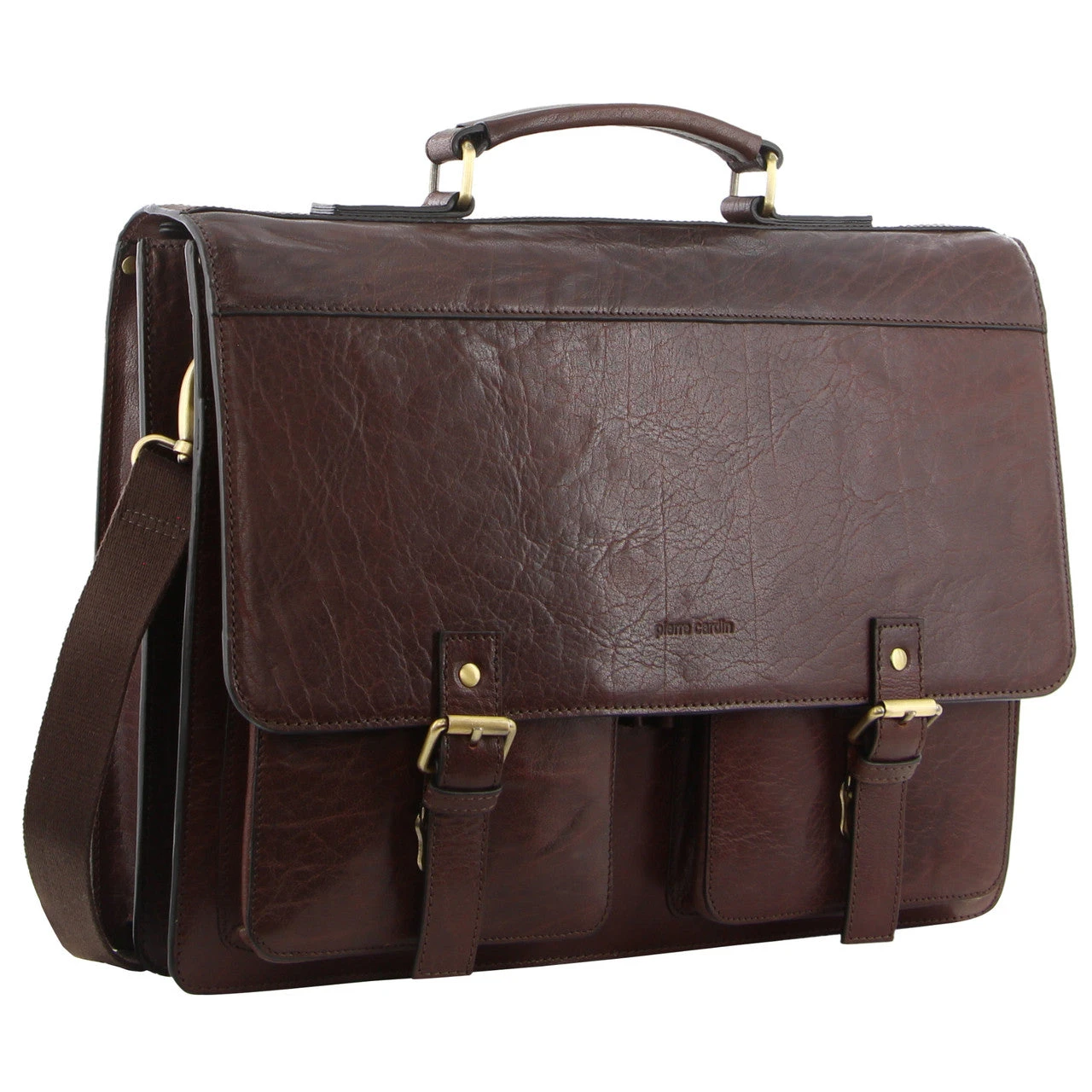 Pierre Cardin Mens Rustic Leather Business Bag With Flip-Cover PC3523 Brown