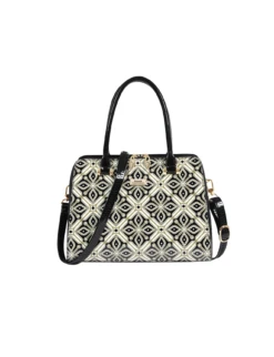 Serenade - SN51-0343 Valentina Grip Handle Leather Bag - Black/White